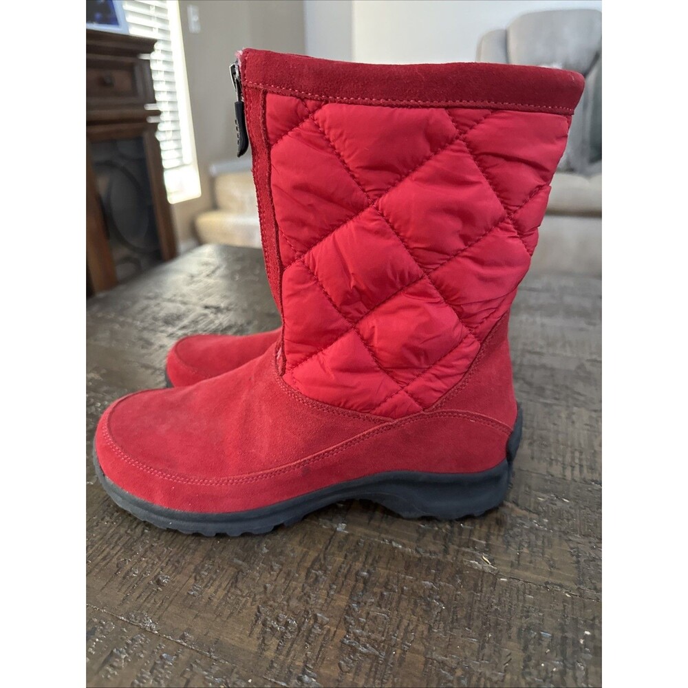 Lands' End Women Winter Red Suede Fleece Lined Front Zip Boots - 6.5 EUC